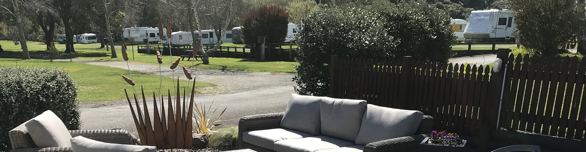Outdoor Sitting Area At Parklands Marina Holiday Park In Picton NZ