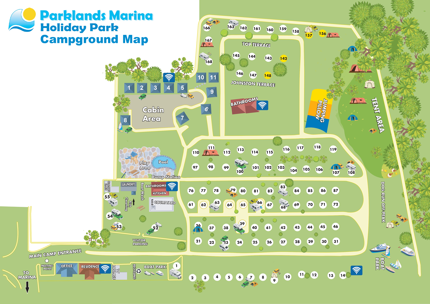 Campground Map For Parklands Marina Holiday Park In Picton NZ