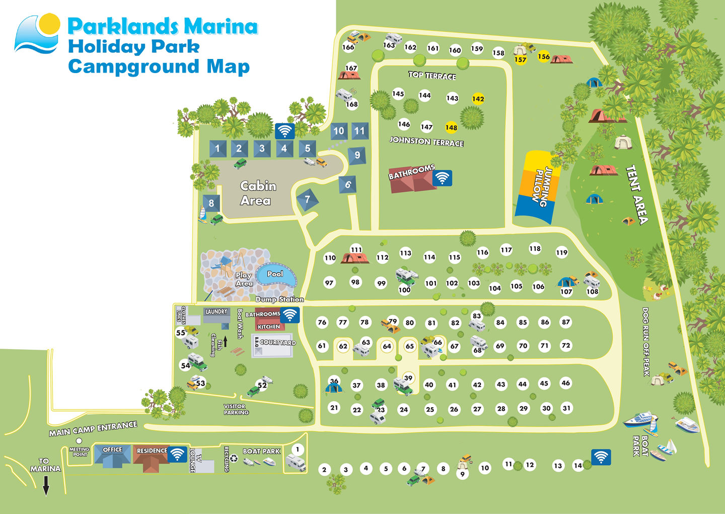 Campground Map for Parklands Marina Holiday Park in Picton NZ